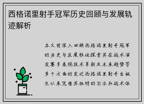 西格诺里射手冠军历史回顾与发展轨迹解析